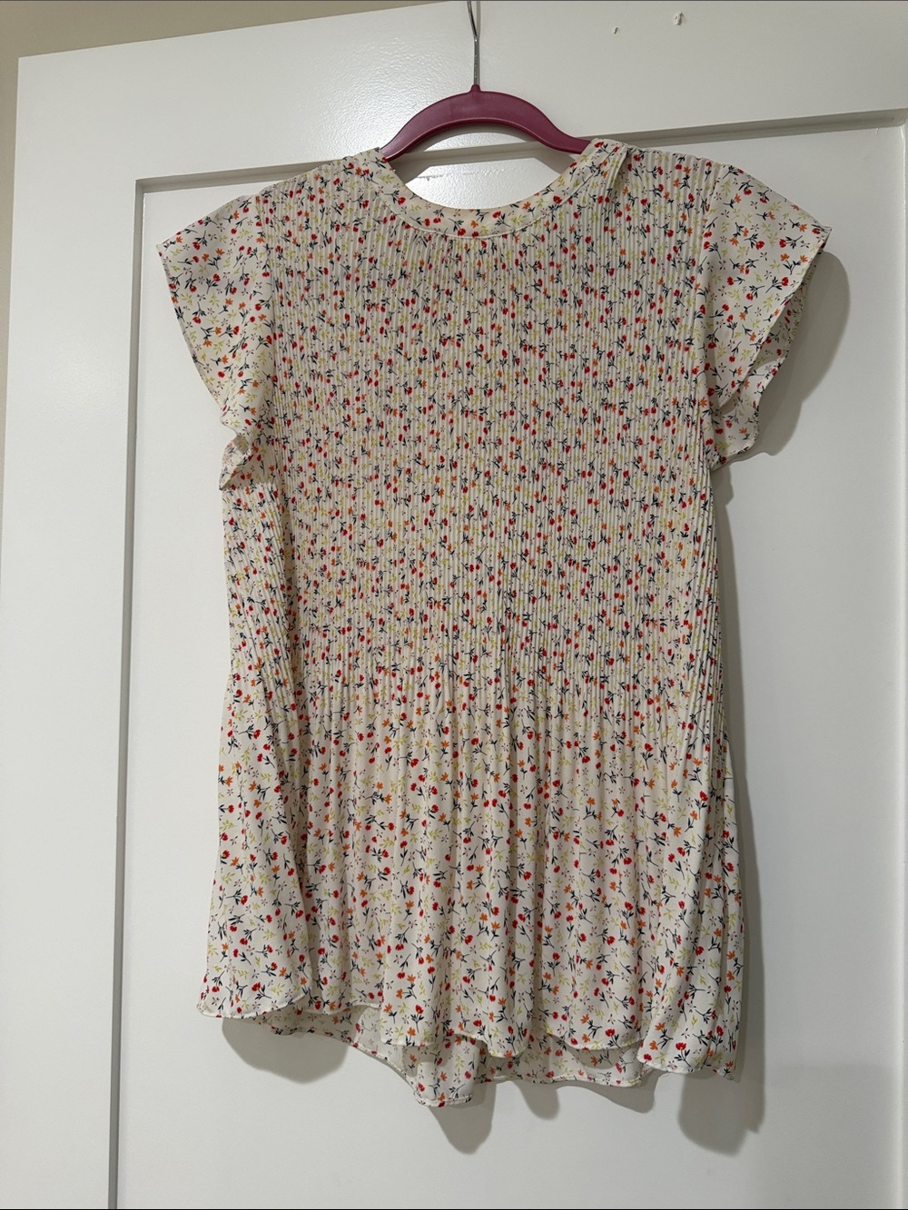 Adrianna Papell Cream Floral Smocked Yoke Tunic